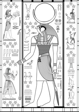 Egyptian coloring page.Ancient egypt background.Egyptian hieroglyph and symbol.	