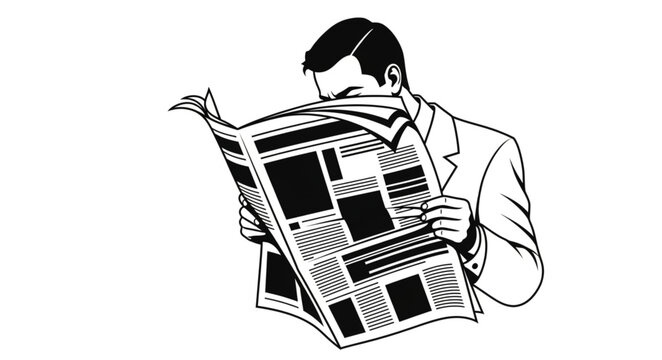 Man Reading Newspaper Focused on News and Information.
