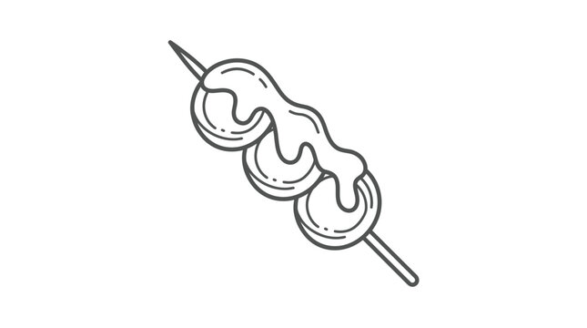 Minimalist vector line art illustration featuring a traditional japanese dango skewer covered with sweet sauce designed for food menus or culinary projects with a clean aesthetic