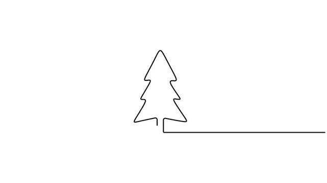 Christmas tree animated minimalist continuous line drawing for festive holiday celebration concept. Animated single line drawing of a Christmas tree, ideal for seasonal marketing and holiday cards.