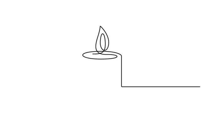 Continuous line drawing animation of a burning candle with flickering flame on white background, minimalist one line art