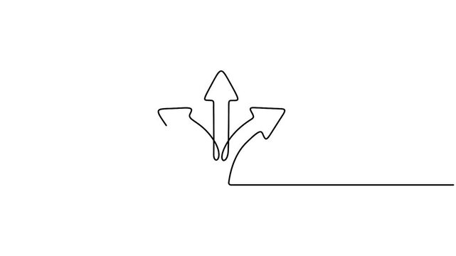 Continuous line drawing animation of three arrows pointing in different directions for choice and decision making concept