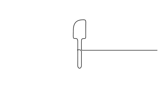 Spatula vector design in minimalist self animated continuous line drawing style. Minimalist one line animation of a kitchen spatula, perfect for cooking and bakery branding.