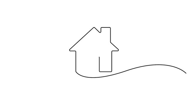 House vector design in animated minimalist continuous line drawing style. Minimalist single line animation of a house, ideal for real estate and home branding.