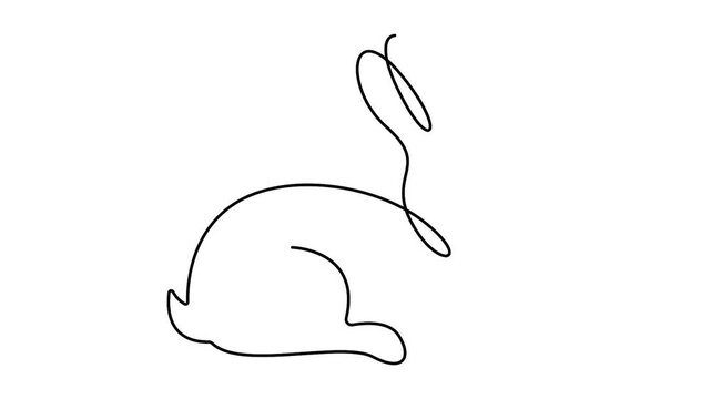 Continuous Line Drawing Animation of a Sitting Rabbit Silhouette Minimalist One Line Art Drawing of a Bunny Rabbit Sitting