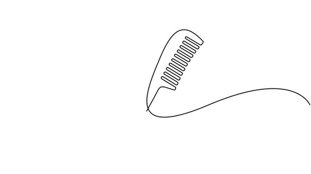 Continuous Line Drawing Animation of a Hair Comb Silhouette Minimalist One Line Art Animation of a Professional Hairdresser Comb