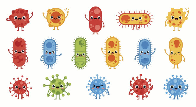 Collection of Adorable Cartoon Bacteria and Virus Characters.