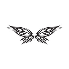 Obraz premium Tribal Butterfly Wings Black Outline — Symmetrical Tattoo Style Vector Design for Body Art, T-Shirt Print, Gothic Branding, and Motorcycle Decal