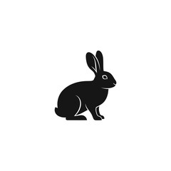 Obraz premium A minimalist black silhouette of a rabbit facing right, against a white background, ideal for wildlife and nature themes