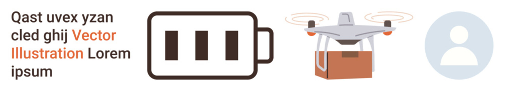quadcopter delivery, logistics, energy management, battery charging, profile icons, modern technologies. A Quadcopter carrying a box, battery icon user profile. Logistics and energy management
