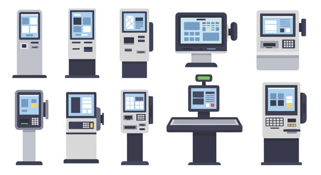 Collection of various self service kiosks and automated machines.