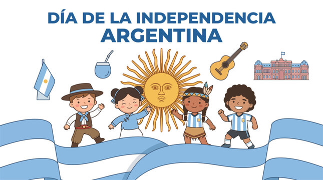 Argentina Independence Day Poster with Diverse Children