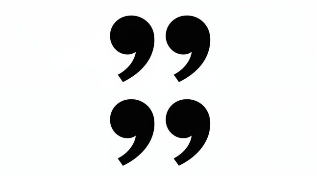 Two sets of black quotation marks on white background. Simple graphic design element for text blocks, quotes or citations. Clean, modern, minimal concept.