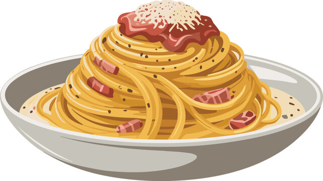 Traditional Italian dish spaghetti carbonara food vector on white background.