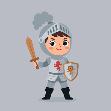 Brave Cartoon Knight Character Holding Sword and Shield Ready for Adventure.