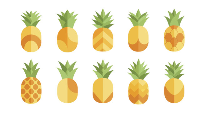 Collection of various pineapple illustrations in different styles and patterns.
