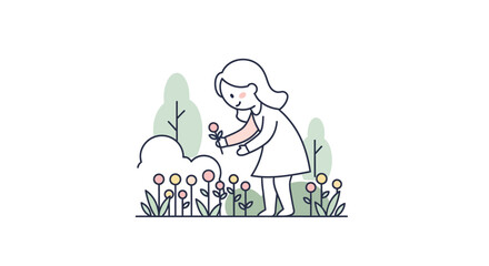 Obraz premium Little girl picking colorful flowers outside.