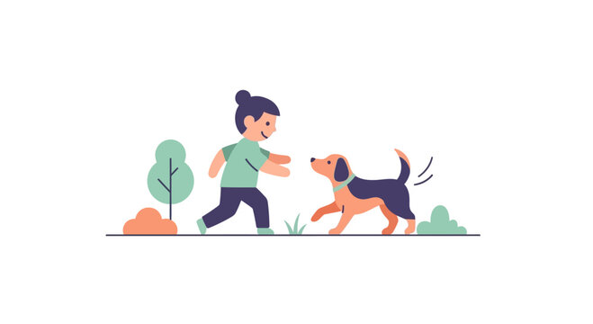 Woman Running with Dog Outdoors.