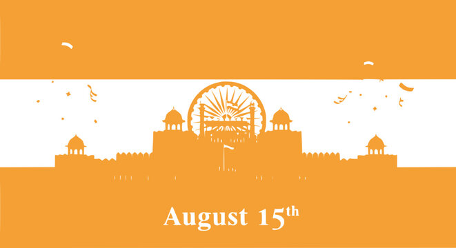 Indian Independence Day celebration, Red Fort silhouette, August 15th, saffron orange theme
