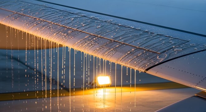 Aircraft Wing Leading Edge Frost Dissolving Deicing Fluid Mid-Treatment Close-Up