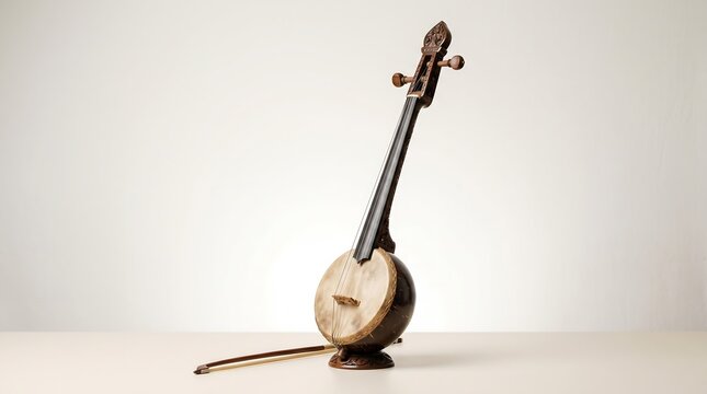 Graceful Javanese Rebab Upright on Minimalist Off-White Background