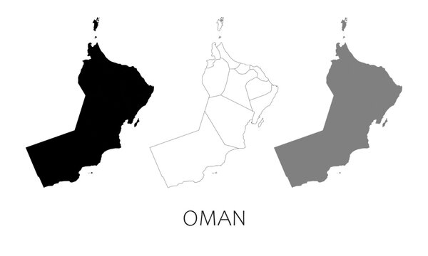 Oman map in high quality (black, white, grey)