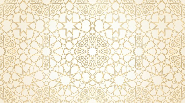 Gold Islamic geometric star seamless pattern on white background, elegant Arabic ornament, mosque tile design, Ramadan decoration and luxury decorative wallpaper	