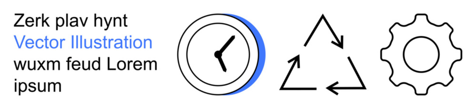 Time management, sustainability, workflow, industrial processes, efficiency, system design. Circular clock, recycling arrows gear. Time management and sustainability concepts visually