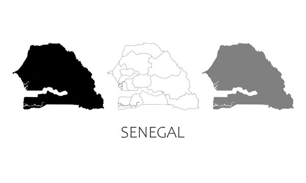 Senegal map in high quality (black, white, grey)