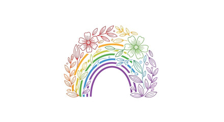Fototapeta premium Colorful Rainbow with Floral Decoration.