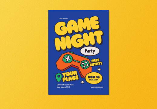 Blue Yellow Bold Playful Game Night Flyer