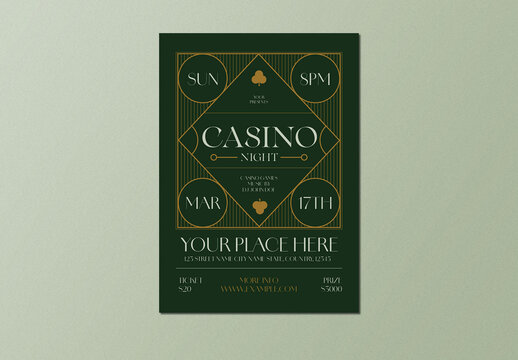 Gold and Green Art Deco Casino Night Flyer