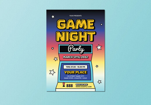 Yellow Blue Pixelated Game Night Party Flyer