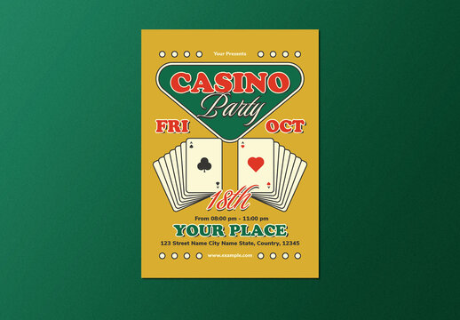 Yellow Green Vintage Retro Casino Party Flyer
