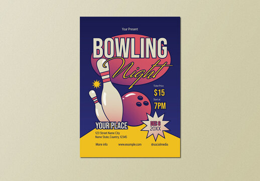 Pink Yellow Retro Bowling Night Flyer