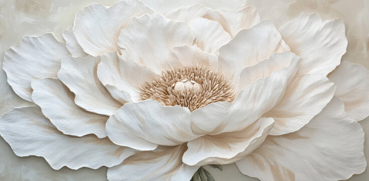 Painted with soft beige colors. The petals appear delicate yet detailed, creating an elegant contrast against the neutral background. This artwork is a symbol of luxury and beauty