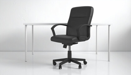 Fototapeta premium Ergonomic Office Chair: A sleek and modern black ergonomic chair sits in a well-lit office, its design offering comfort and support for long work hours. The chair is placed beside a clean.