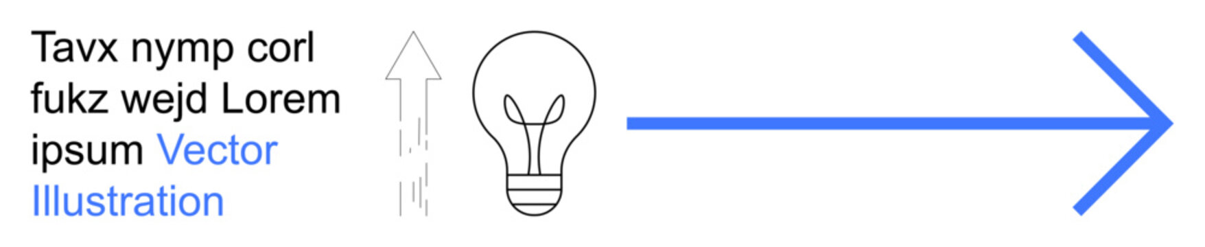 Innovation, creativity, forward movement, business strategy, progress, and problem-solving. A lightbulb with an upward arrow points to a blue right arrow. Innovation and forward movement concept