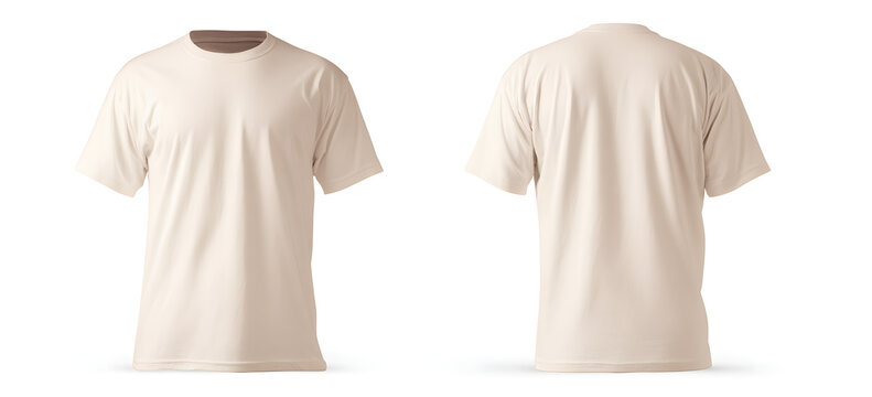 A cream t-shirt with a regular fit on both the front and back sides. This is a photo for a mockup. There is no text on the t-shirt.