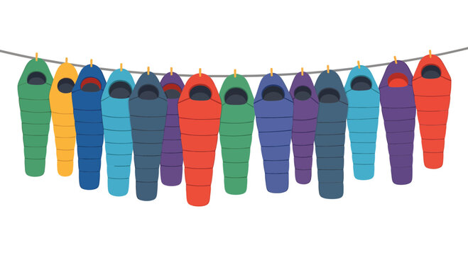 Colorful sleeping bags hanging on a clothesline vector illustration