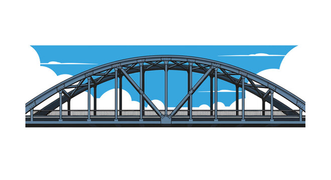 Vector Illustration of a Steel Arch Bridge and Blue Sky