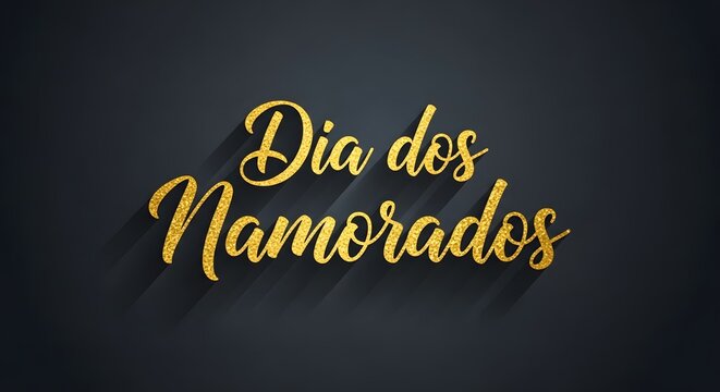 Dia dos namorados golden glitter typography on dark background