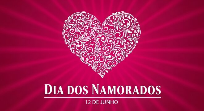 Dia dos namorados 12 de junho with ornate floral heart on dark background