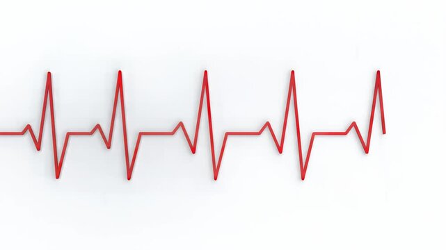 Red Heartbeat EKG Pulse Line Moving Across White Background