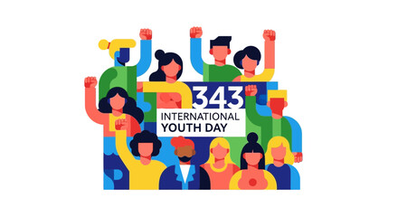 Fototapeta premium International Youth Day Celebration with Diverse Group of People Raising Fists