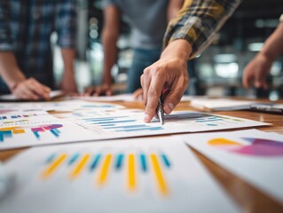 Fototapeta premium Team Analyzing Business Reports with Charts on Desk