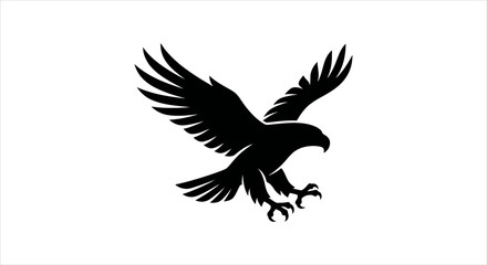 Naklejka premium Black silhouette of a soaring eagle with wings spread wide on white background