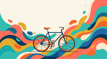 Fototapeta premium World Bicycle Day Illustration with Abstract Colorful Fluid Shapes and Bicycle Silhouette