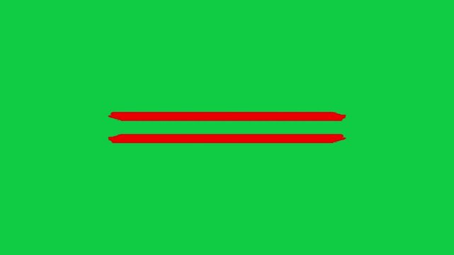 Two Red Paintbrush Stroke Horizontal Lines Looping on Green Screen Background, Looping Animation