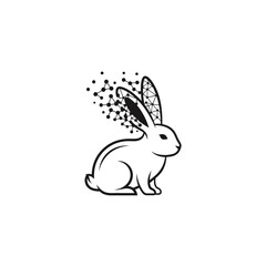 Obraz premium Digital Rabbit Logo with Geometric Disintegration Effect.